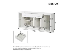 Aparador LED con estantes regulables, 3 cajones y 3 puertas - Acabado blanco brillo