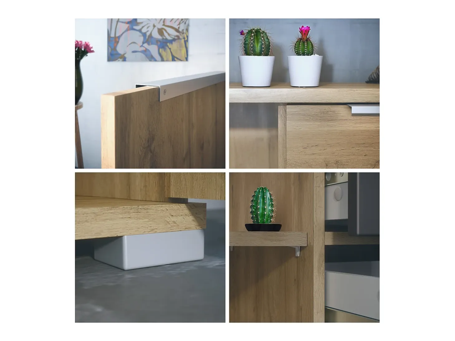 Aparador Linio V2 – Mueble moderno con 2 puertas y 4 cajones, Roble Evoke/negro de alto brillo, 166,5 x 75,5 x 35 cm (An x Al x P) – Mueble auxiliar buffet armario