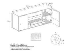 Aparador Linio V2 – Mueble moderno con 2 puertas y 4 cajones, Roble Evoke/antracita mate, 166,5 x 75,5 x 35 cm (An x Al x P) – Mueble auxiliar buffet armario