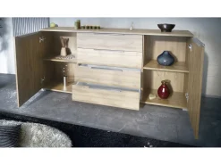 Aparador Linio V2 – Mueble moderno con 2 puertas y 4 cajones, Roble Evoke/antracita mate, 166,5 x 75,5 x 35 cm (An x Al x P) – Mueble auxiliar buffet armario