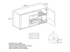Aparador Linio V1, Mueble con 2 puertas y 4 cajones, blanco mate / blanco mate (138,5 x 75,5 x 35 cm)