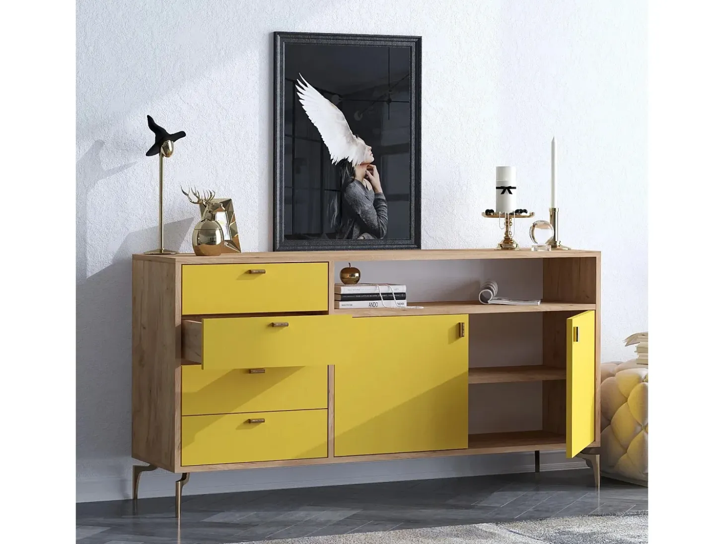 Aparador LİORA color roble Amarillo 140x40x86 cm