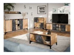 Aparador Ludwig de 4 puertas de diseño en roble y hormigón