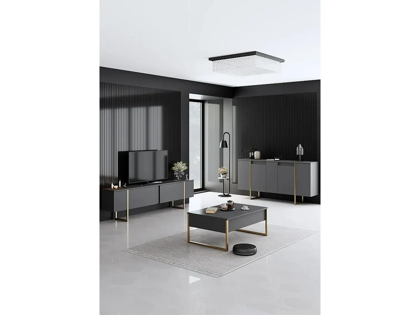 Aparador Luxe Antracita dorado160x35x80 cm
