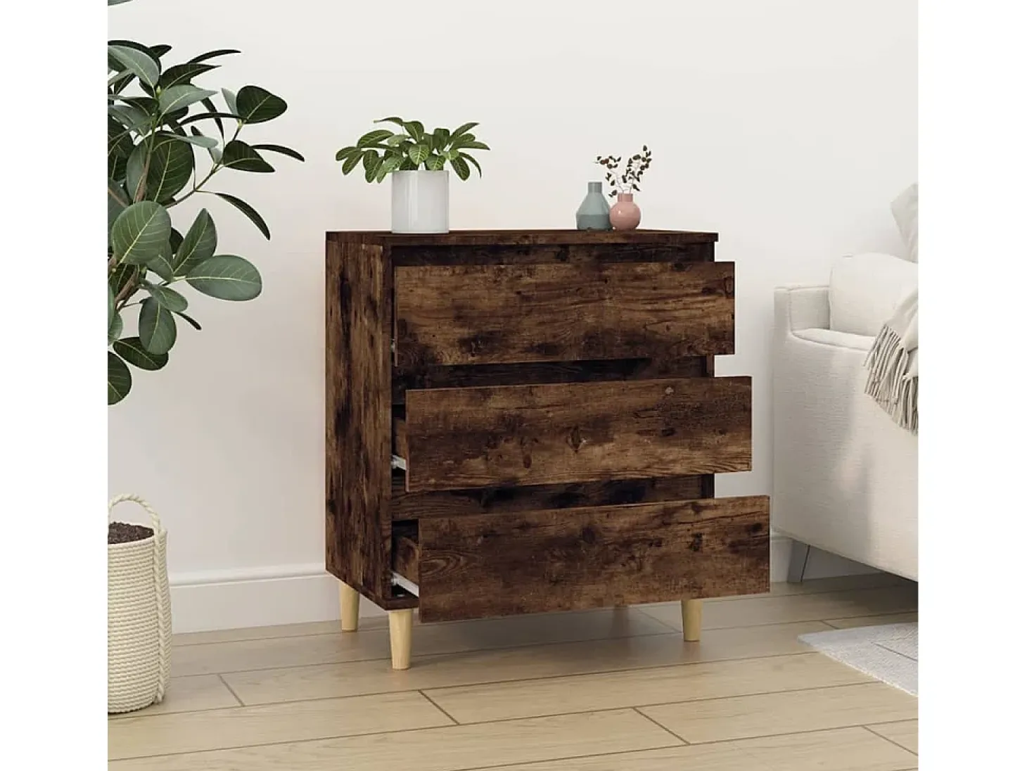 Aparador madera contrachapada color roble ahumado 60x35x70 cm ES61259