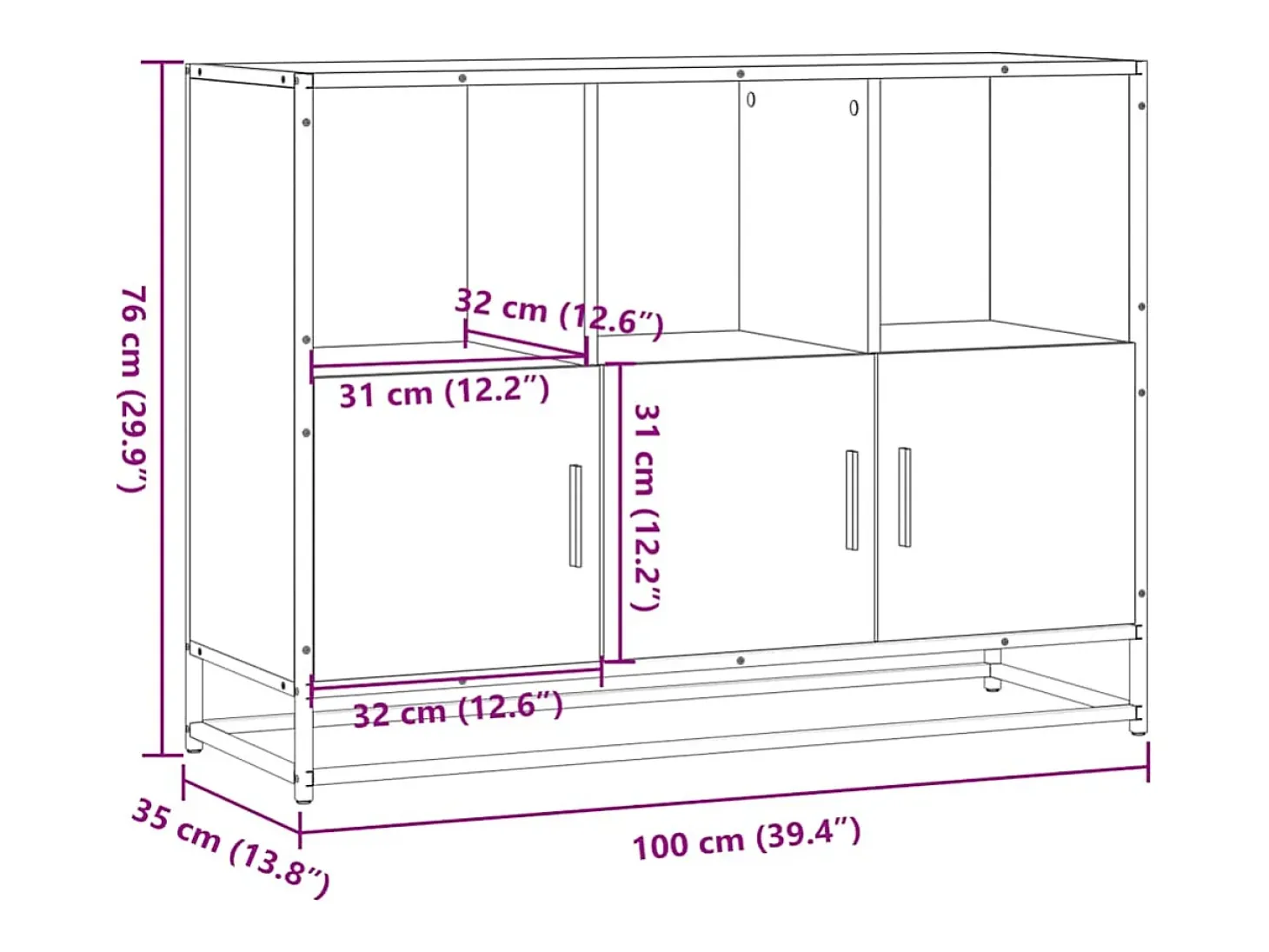 Aparador madera contrachapada color roble ahumado 100x35x76 cm