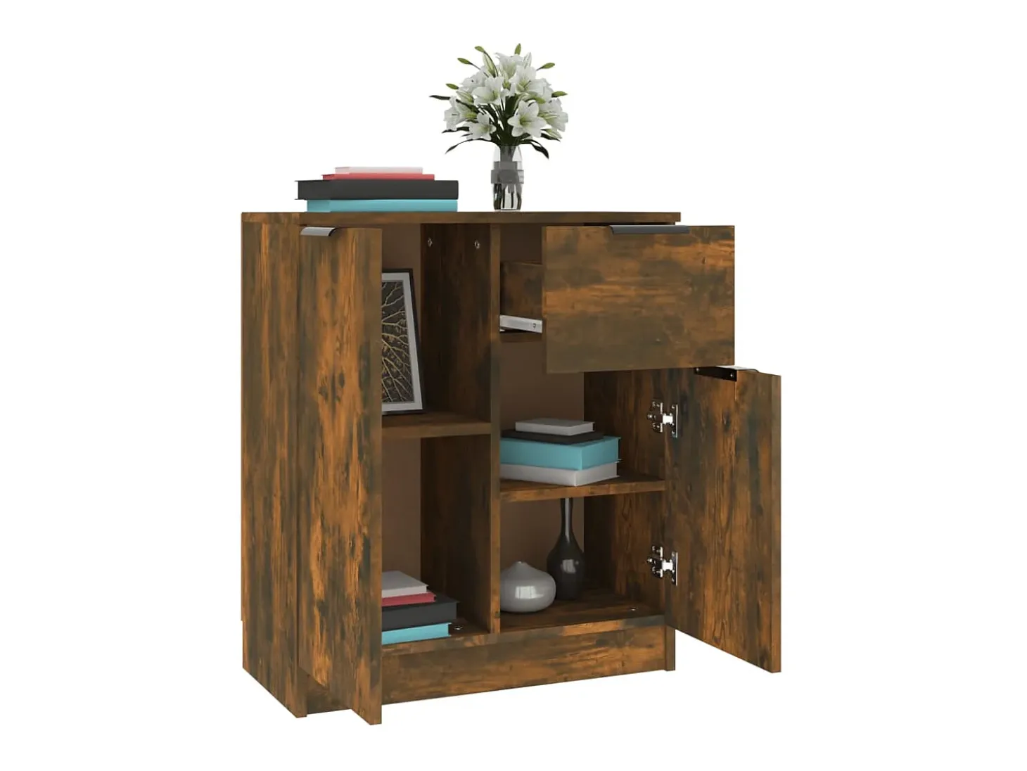 Aparador madera contrachapada color roble ahumado 60x30x70 cm ES22118