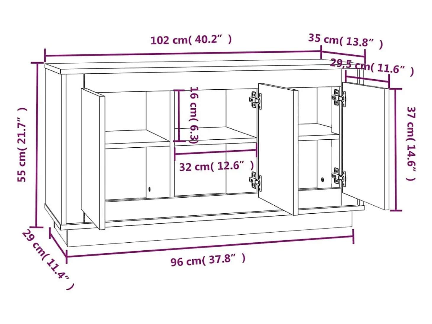 Aparador madera contrachapada roble ahumado 102x35x55 cm
