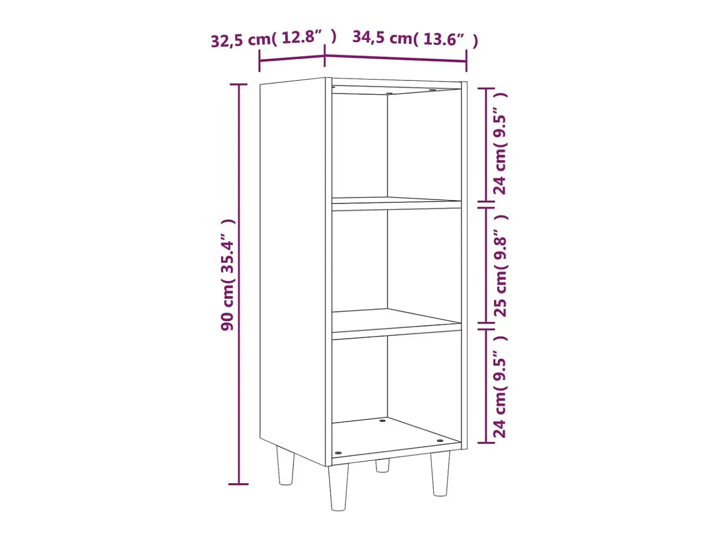 Aparador madera contrachapada roble ahumado 34,5x32,5x90 cm