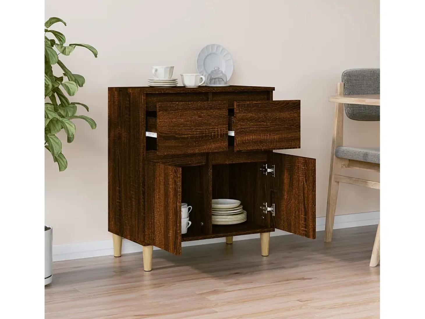 Aparador madera contrachapada marrón roble 60x35x70 cm ES35893