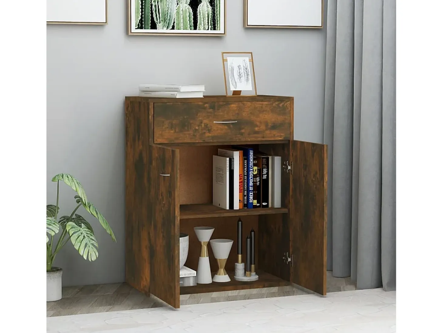 Aparador madera contrachapada color roble ahumado 60x30x75 cm ES74200