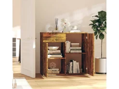 Aparador madera contrachapada roble ahumado 80x36x75 cm