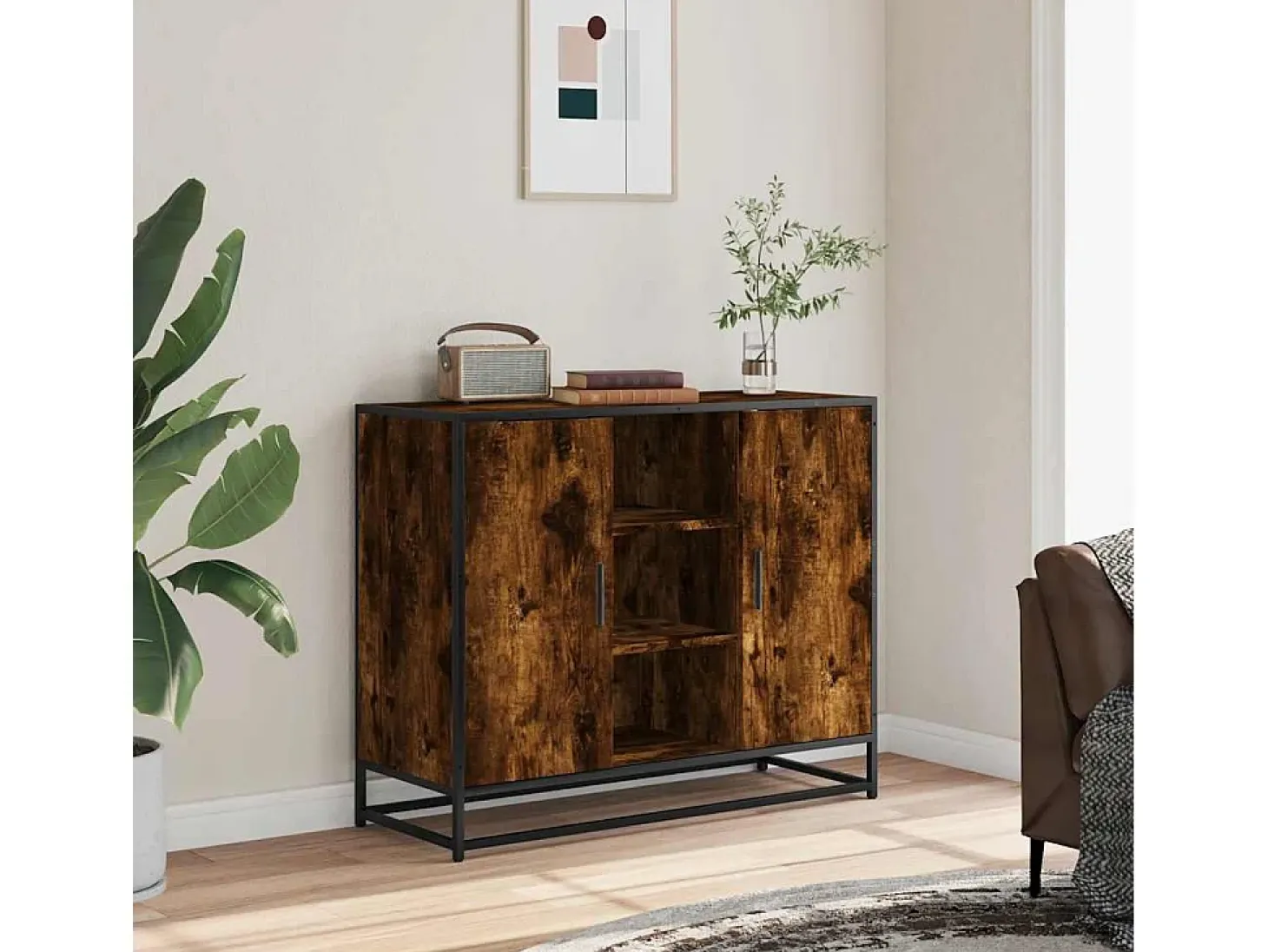 Aparador madera de ingeniería roble ahumado 92x35x76 cm