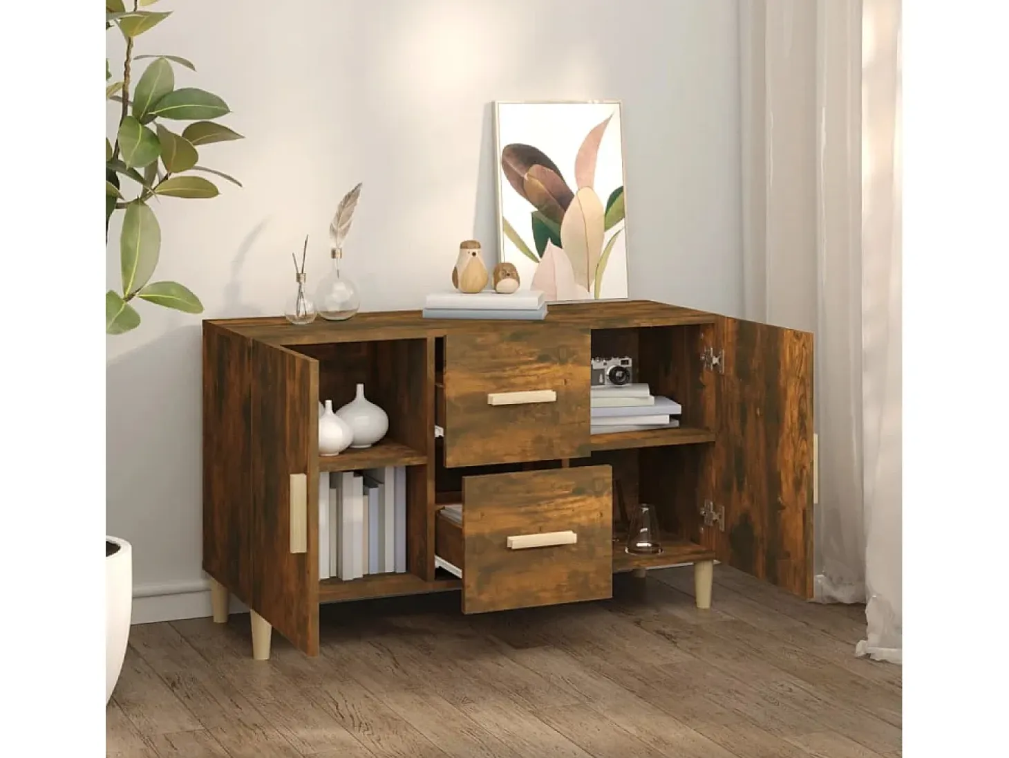 Aparador madera de ingeniería roble ahumado 100x36x60 cm
