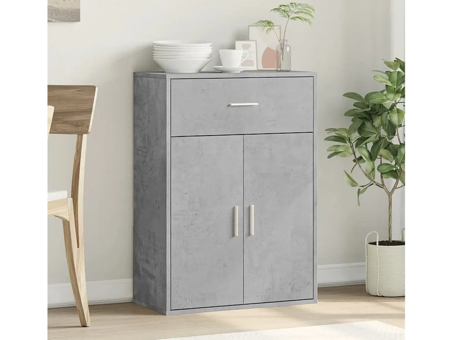 Aparador madera de ingeniería gris hormigón 60x30x84 cm ES880671
