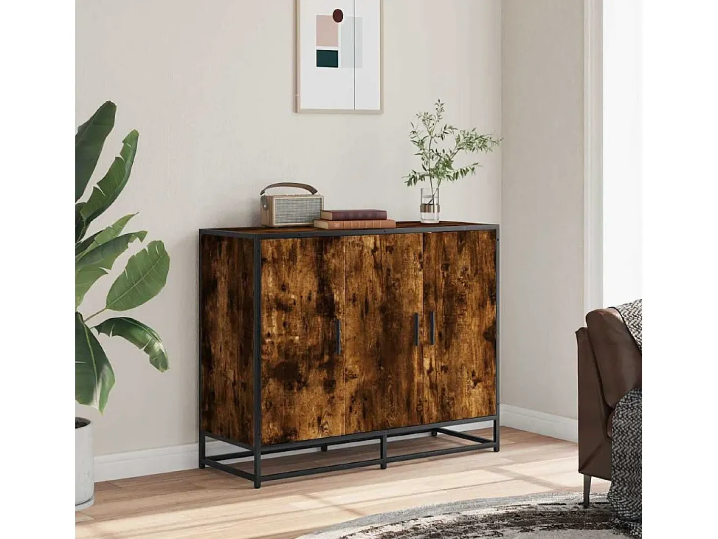 Aparador madera de ingeniería roble ahumado 94x35x76 cm