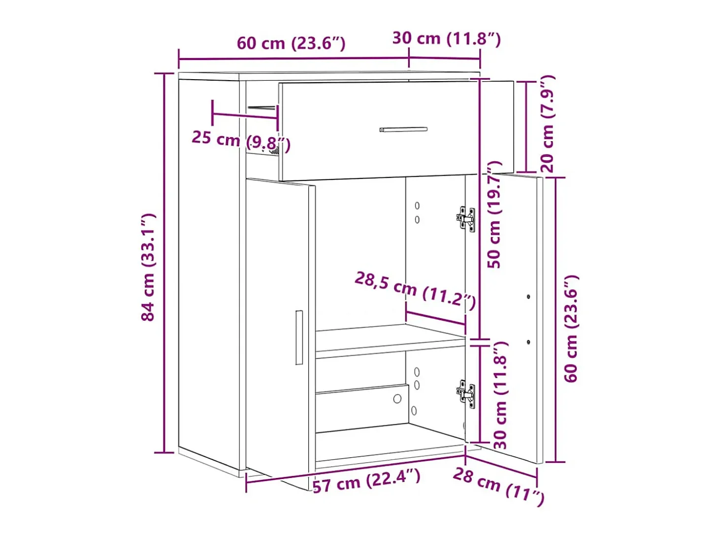 Aparador madera de ingeniería gris Sonoma 60x30x84 cm