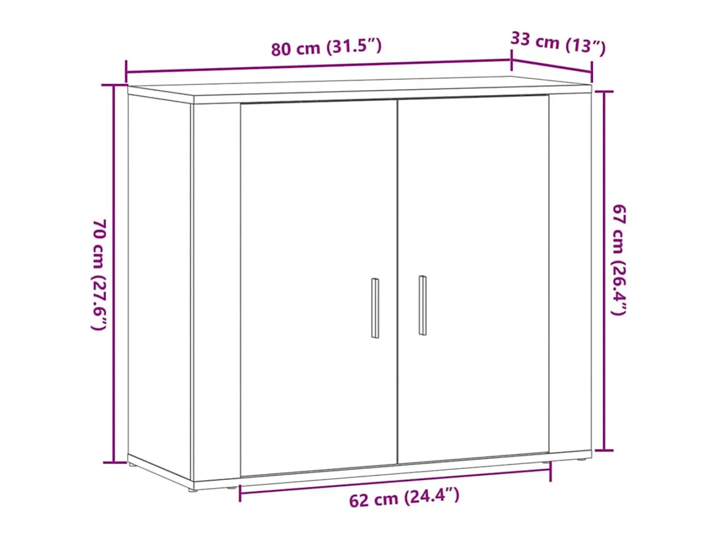 Aparador madera de ingeniería roble artesanal 80x33x70 cm