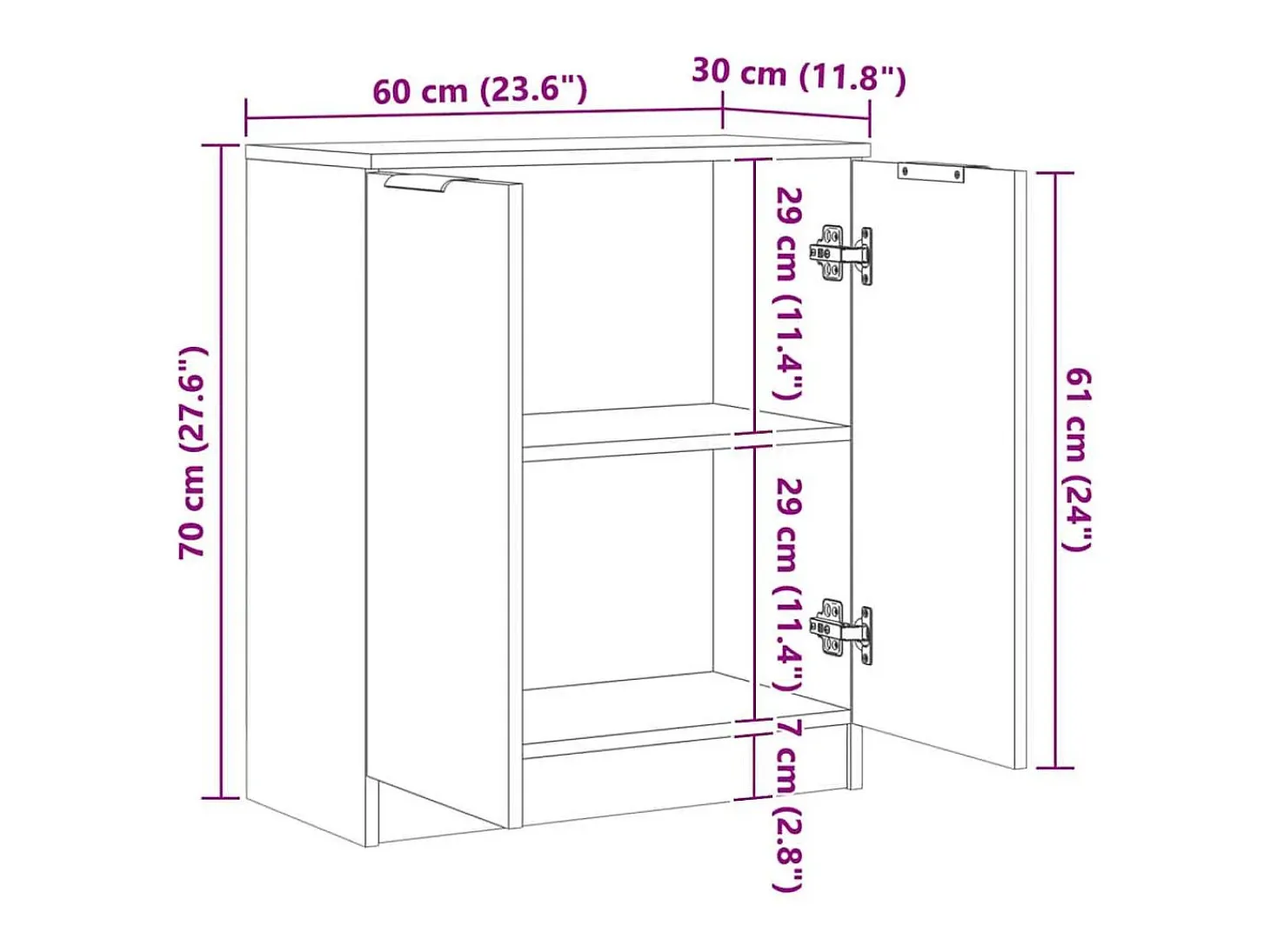 Aparador madera de ingeniería roble artiasian 60x30x70 cm