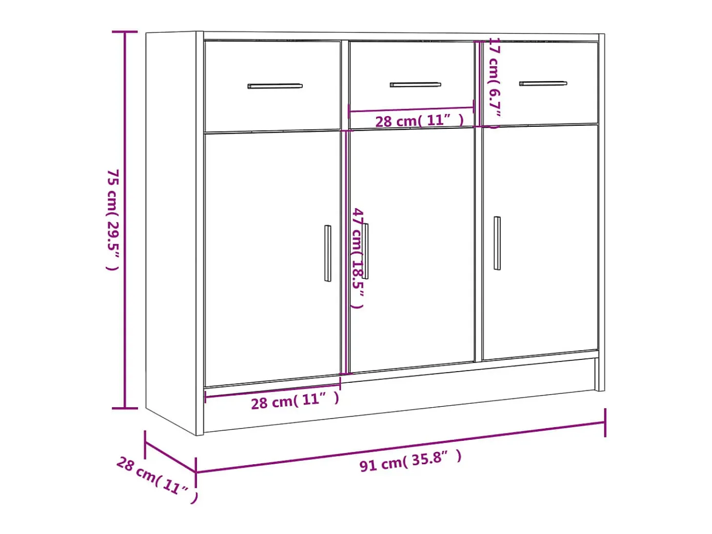 Aparador madera de ingeniería roble ahumado 91x28x75 cm