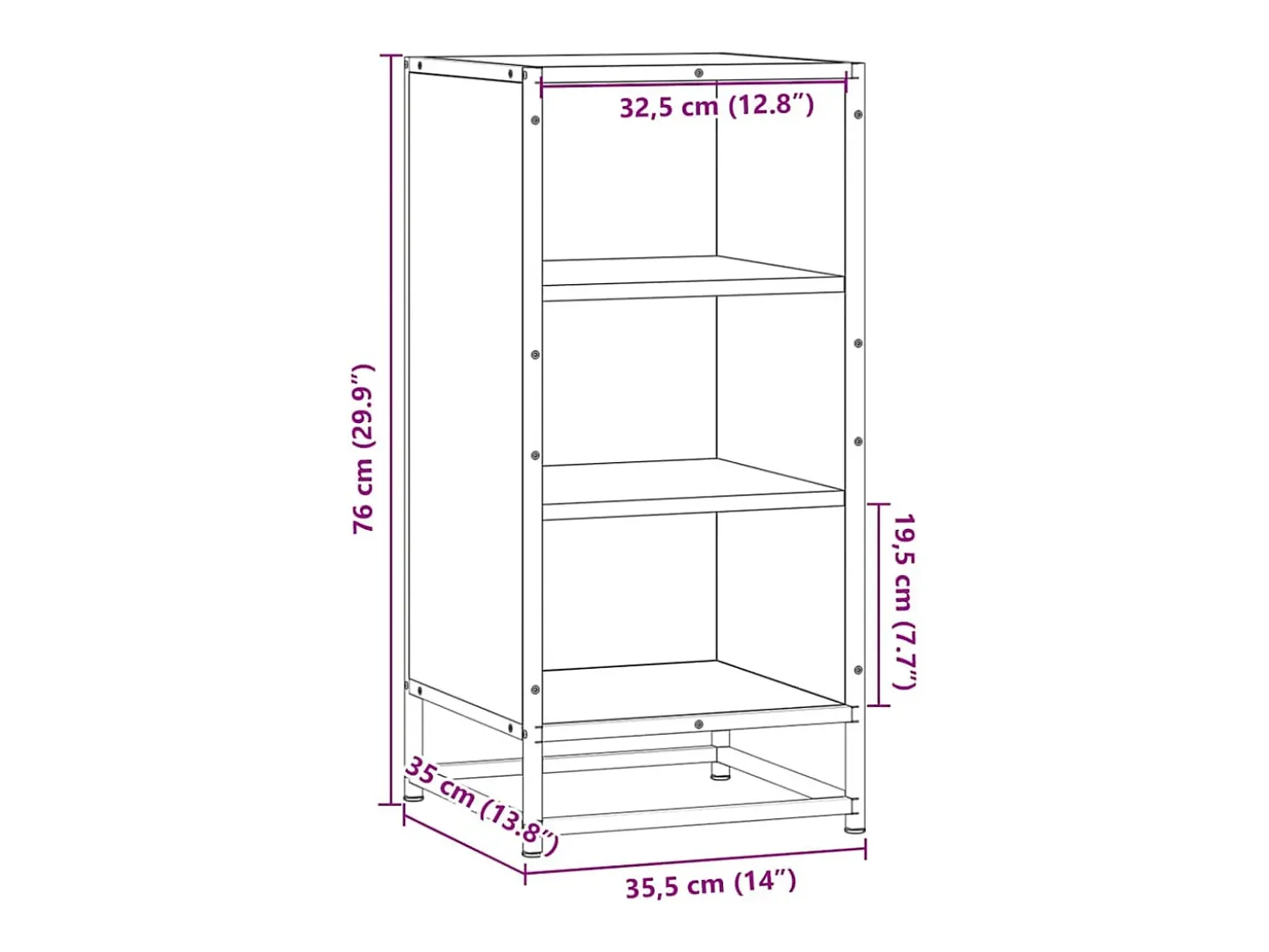 Aparador madera ingeniería y metal roble Sonoma 35,5x35x76 cm