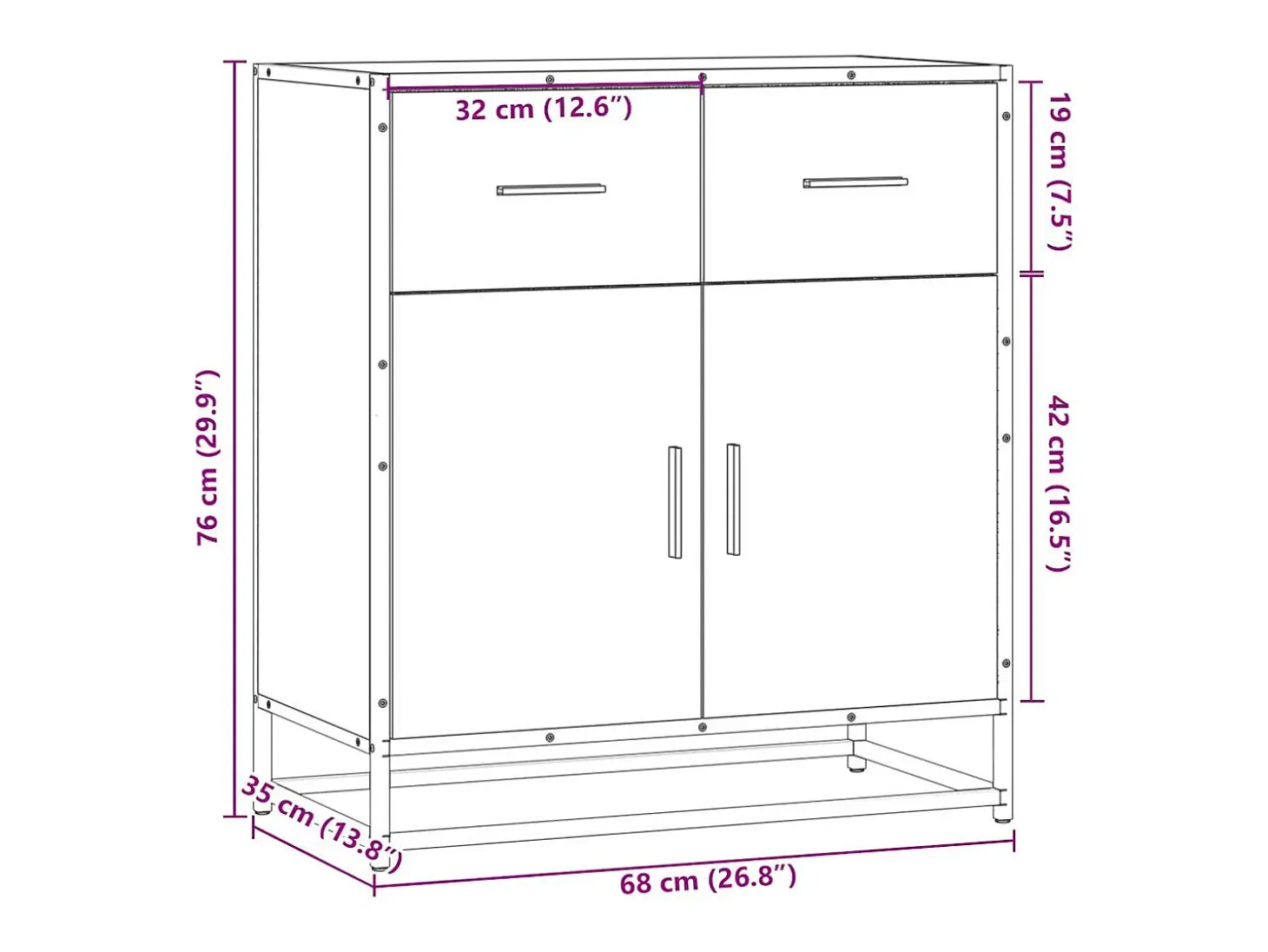Aparador madera ingeniería roble marrón 68x35x76 cm