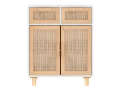 Aparador madera maciza pino y ratán natural blanco 60x30x75 cm