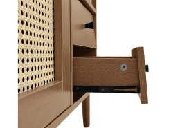 Aparador marrón con 2 puertas de ratán, 1 puerta y 2 cajones 130x40x75,5