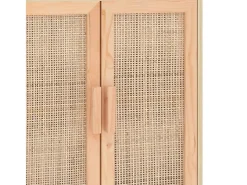 Aparador marrón madera pino maciza y ratán natural 60x30x70 cm