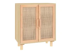 Aparador marrón madera pino maciza y ratán natural 60x30x70 cm