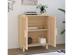 Aparador marrón madera pino maciza y ratán natural 60x30x70 cm