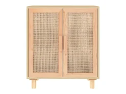 Aparador marrón madera pino maciza y ratán natural 60x30x70 cm