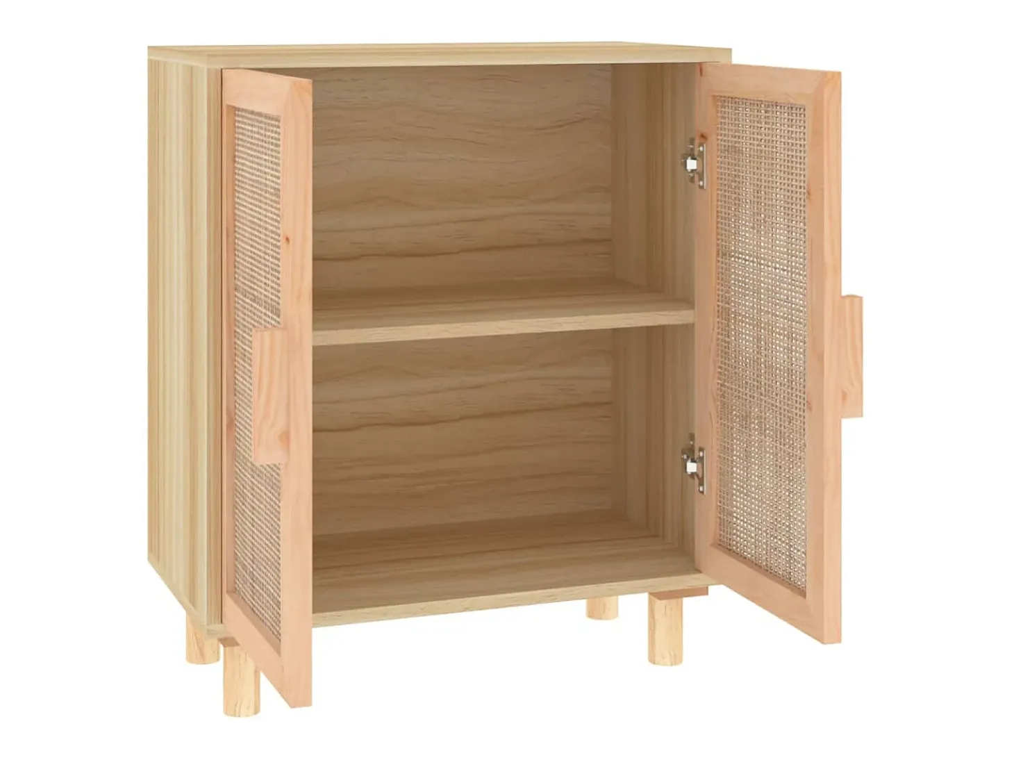 Aparador marrón madera pino maciza y ratán natural 60x30x70 cm