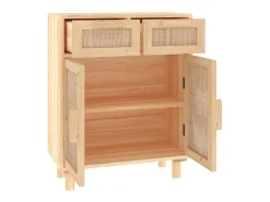 Aparador marrón madera pino maciza y ratán natural 60x30x75 cm ES90858