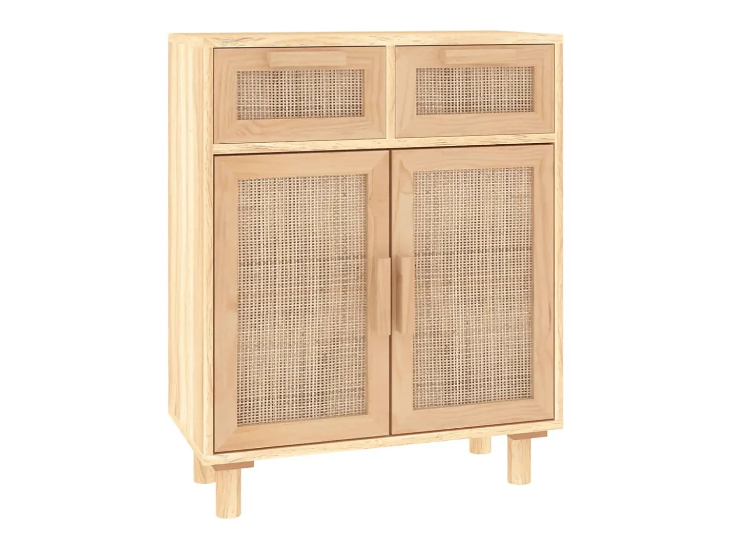 Aparador marrón madera pino maciza y ratán natural 60x30x75 cm ES90858
