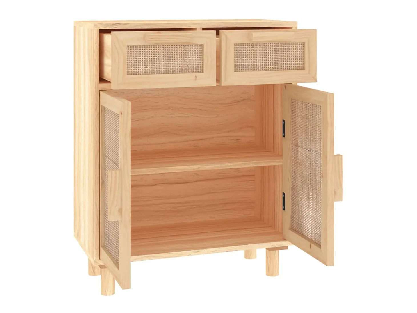 Aparador marrón madera pino maciza y ratán natural 60x30x75 cm ES90858