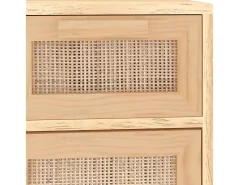 Aparador marrón madera pino maciza y ratán natural 60x30x75 cm