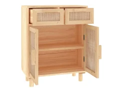 Aparador marrón madera pino maciza y ratán natural 60x30x75 cm