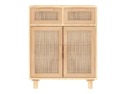 Aparador marrón madera pino maciza y ratán natural 60x30x75 cm