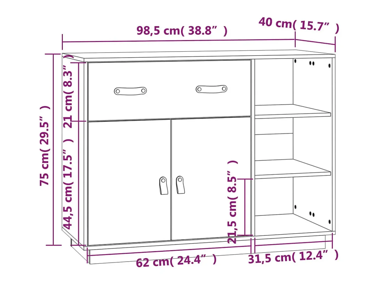 Aparador Marrón Miel 98,5x40x75 cm Madera Maciza de Pino