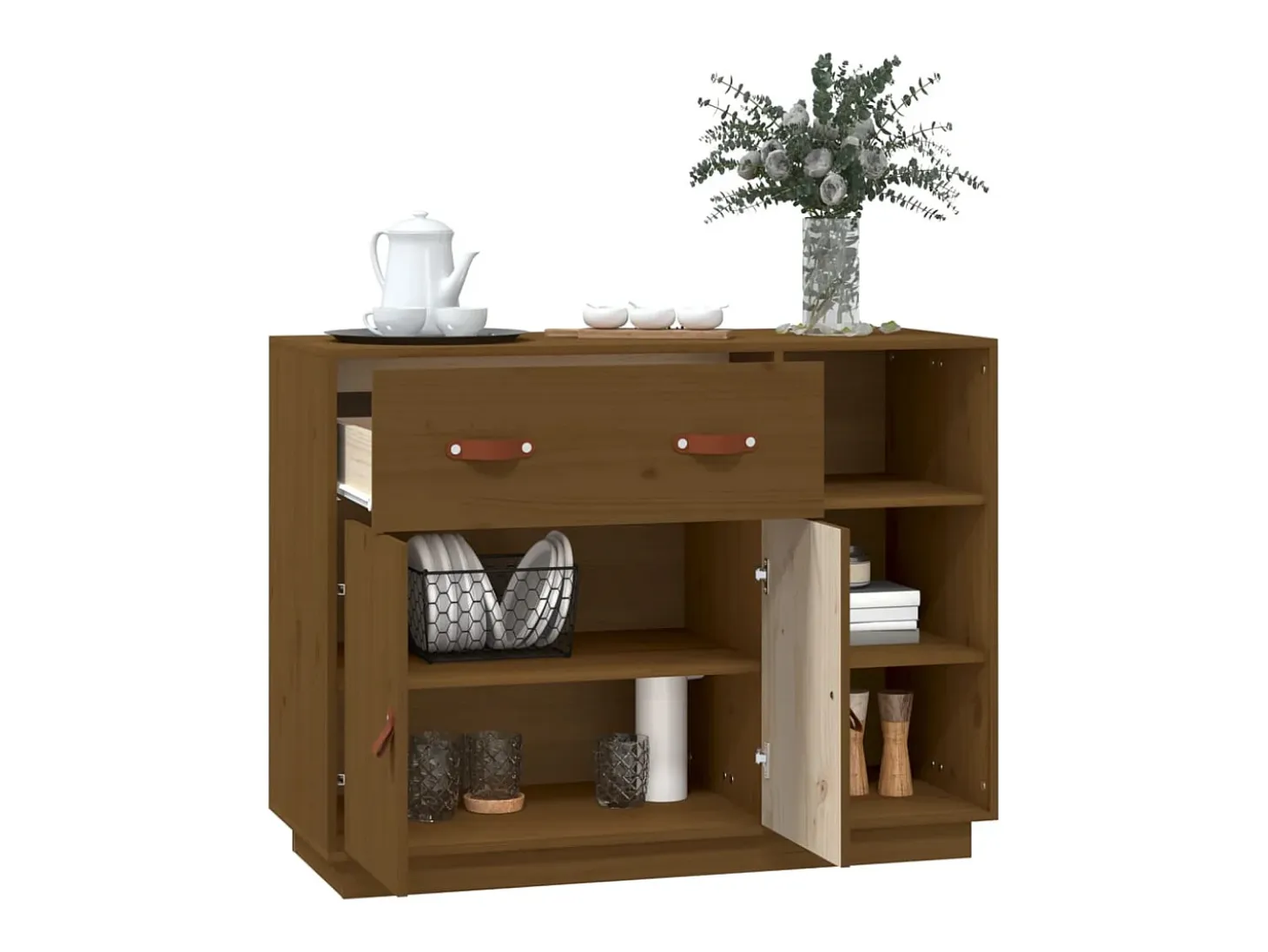 Aparador Marrón Miel 98,5x40x75 cm Madera Maciza de Pino