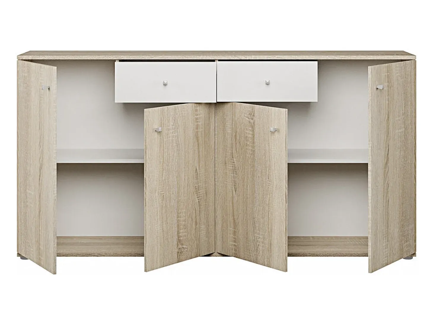 Aparador Match 4 puertas 2 cajones, mueble con almacenamiento de salón color Sonoma y Blanco 160 cm