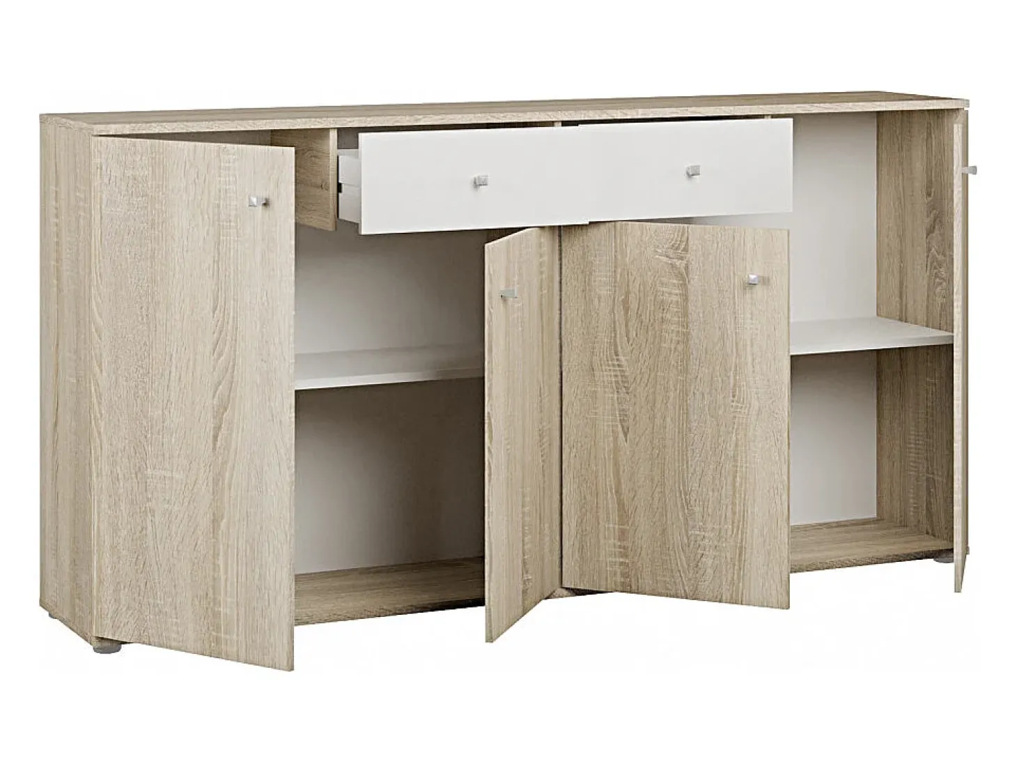 Aparador Match 4 puertas 2 cajones, mueble con almacenamiento de salón color Sonoma y Blanco 160 cm
