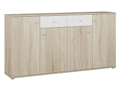 Aparador Match 4 puertas 2 cajones, mueble con almacenamiento de salón color Sonoma y Blanco 160 cm