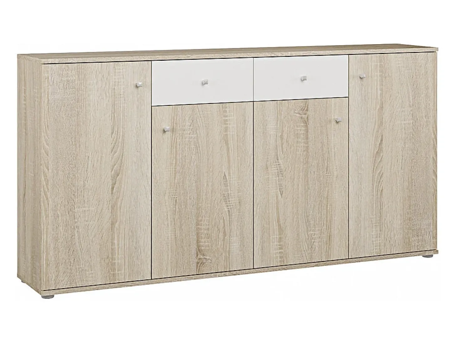 Aparador Match 4 puertas 2 cajones, mueble con almacenamiento de salón color Sonoma y Blanco 160 cm