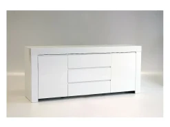 Aparador mediano de 2 puertas y 3 cajones, colección FOLOMI, color blanco lacado brillante.
