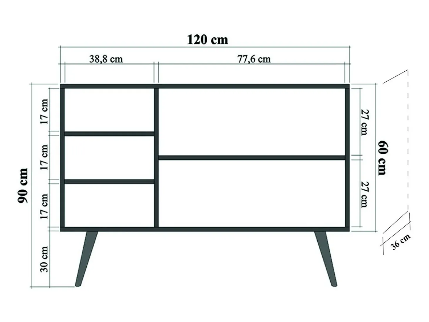Aparador MEGA-222 sonoma color roble 120x36x90 cm