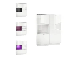 Aparador Metro, Carcasa en blanco alto brillo / Frente en blanco alto brillo con una inserción en negro alto brillo, incl. iluminación LED