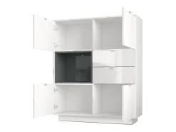 Aparador Metro, Carcasa en blanco alto brillo / Frente en blanco alto brillo con una inserción en frambuesa alto brillo