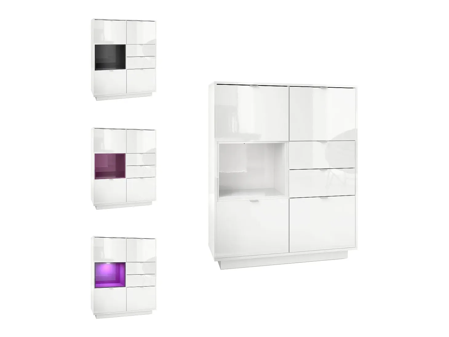 Aparador Metro, Carcasa en blanco alto brillo / Frente en blanco alto brillo con una inserción en burdeos alto brillo, incl. iluminación LED